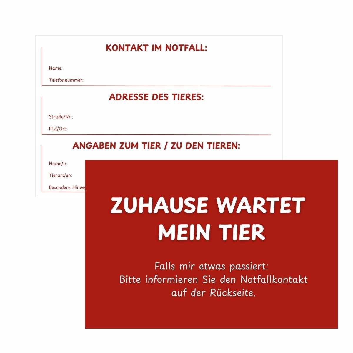 Notfallkarte „Zu Hause wartet mein Tier“