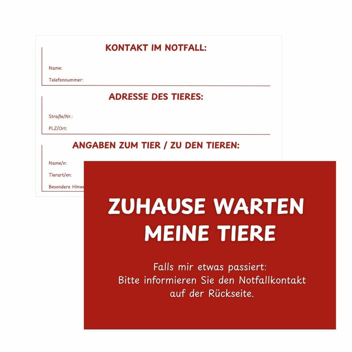 Notfallkarte „Zu Hause warten meine Tiere“