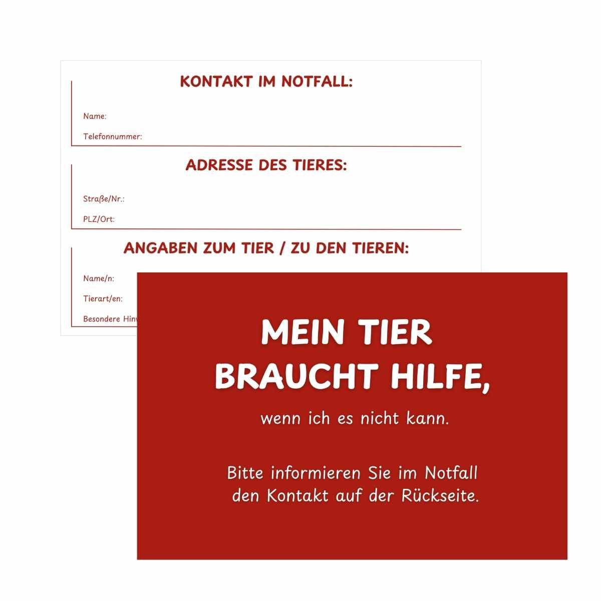 Notfallkarte „Mein Tier braucht Hilfe“