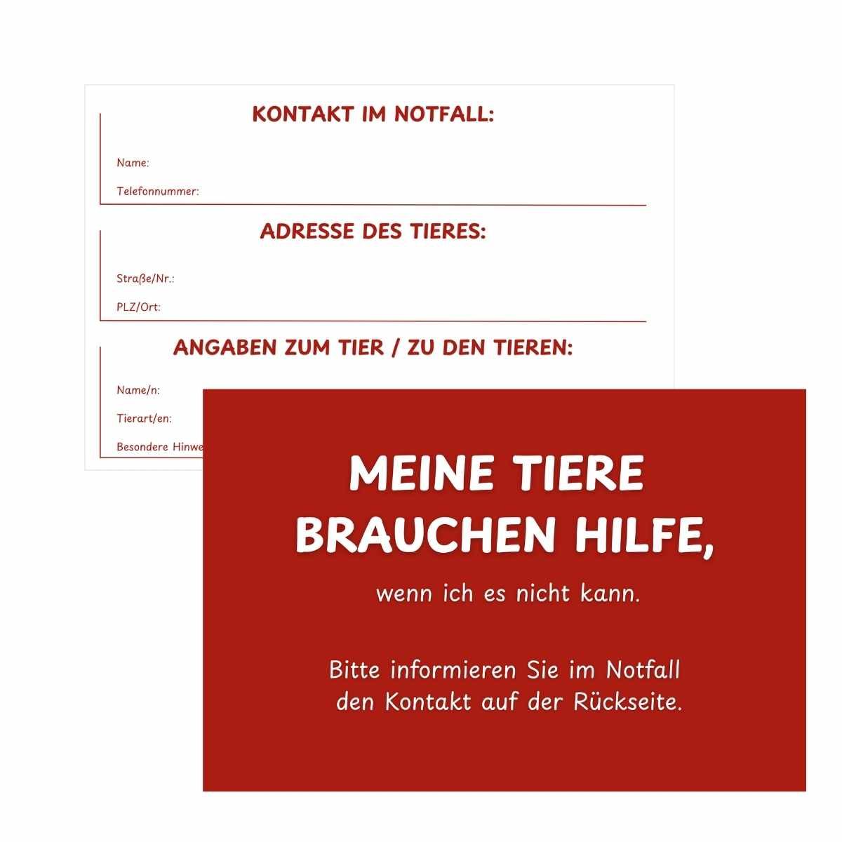 Notfallkarte „Meine Tiere brauchen Hilfe“